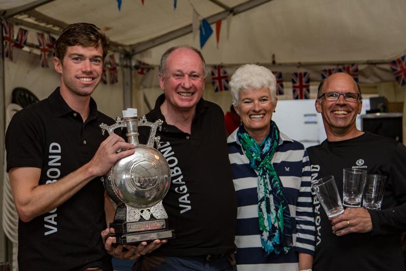Queen's Cup winners in Vagabond - Ben Palmer, Nick Fribbens and Miles Palmer hold the ultimate Rater trophy at Bourne End Week photo copyright Tony Ketley taken at Upper Thames Sailing Club and featuring the Thames A Rater class