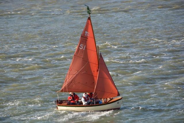 AJ finishing the 3rd Annual Hot Turkey Race photo copyright David Saunders taken at Portsmouth Sailing Club and featuring the Tideway class