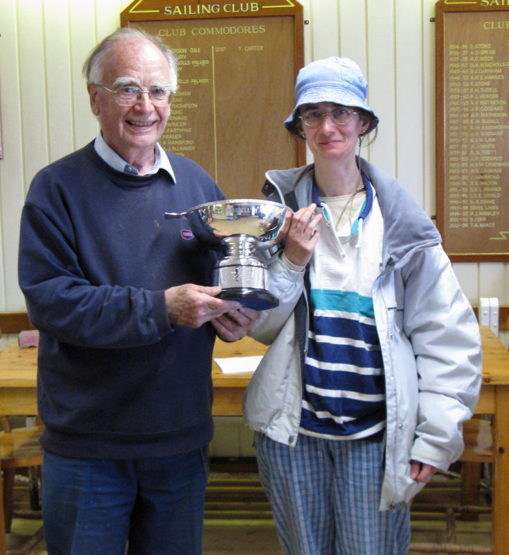 Geoff and Lorna Fraser win the Campbell Quaich for the best maintained wooden Tideway during the nationals at Waldringfield photo copyright Diana Lindsey taken at Waldringfield Sailing Club and featuring the Tideway class