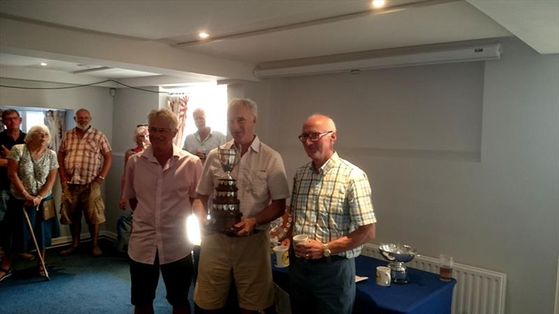 Jolyon Pope and Andrew Coomlees being presented with the Challenge Trophy (fastest crewed boat) by Arthur Davey, Chairman of the TOA, at the National Championships photo copyright Chris Hitchings taken at Bosham Sailing Club and featuring the Tideway class
