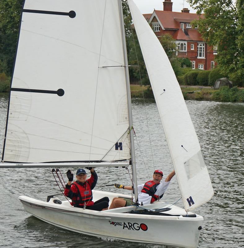 )      Double trouble: Jim and Judy Houston having fun in an Argo – little knowing that Jim was destined to beat them himself, in his Laser, at the Minima Regatta photo copyright John Forbes & Alastair Banks taken at Minima Yacht Club and featuring the Topaz Argo class