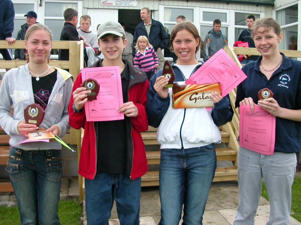 Prizewinners Becky Warner, Tim Lowe, Hannah Warner & Lucy Rouse at the Nantwich & Border Counties Sailing Club Junior Travelers photo copyright Andy Boden taken at Nantwich & Border Counties Sailing Club and featuring the Topper class