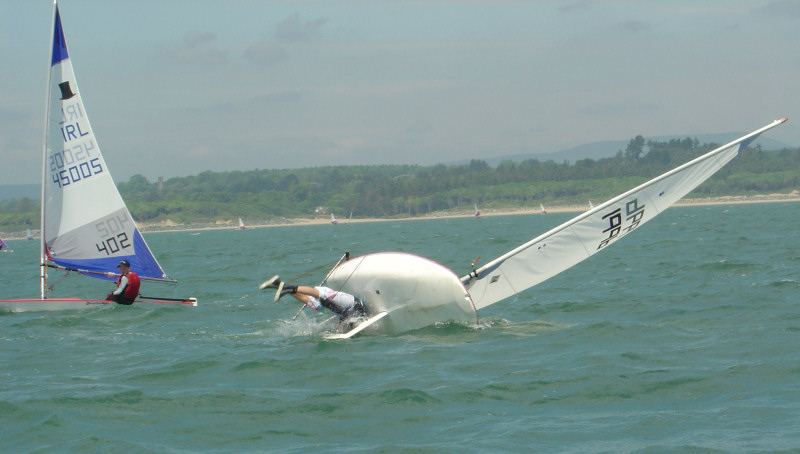 Aoife Hurney takes a spill at the Topper Leinster Championship photo copyright Andre O'Connor taken at Courtown Sailing Club and featuring the Topper class