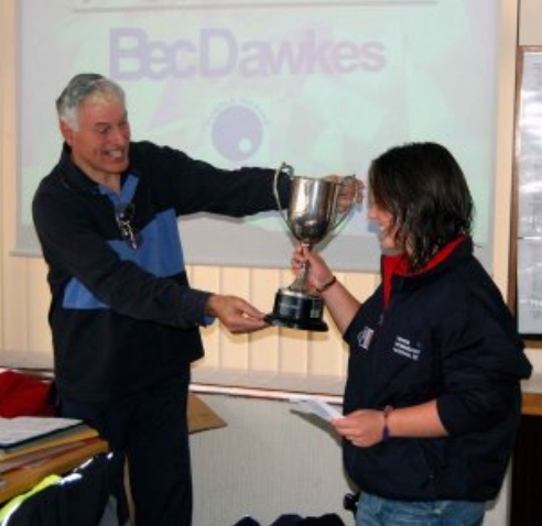 Bill Burton and Bec Dawkes at the prizegiving photo copyright Faz / www.fazaudio.com taken at Sutton Sailing Club and featuring the Topper class