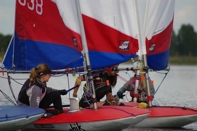 Close action during the Island Barn Topper Open photo copyright Jim Champ taken at Island Barn Reservoir Sailing Club and featuring the Topper class