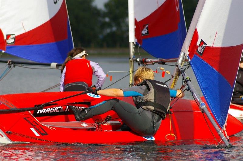 Oliver Jaffe during the Island Barn Topper Open photo copyright Jim Champ taken at Island Barn Reservoir Sailing Club and featuring the Topper class