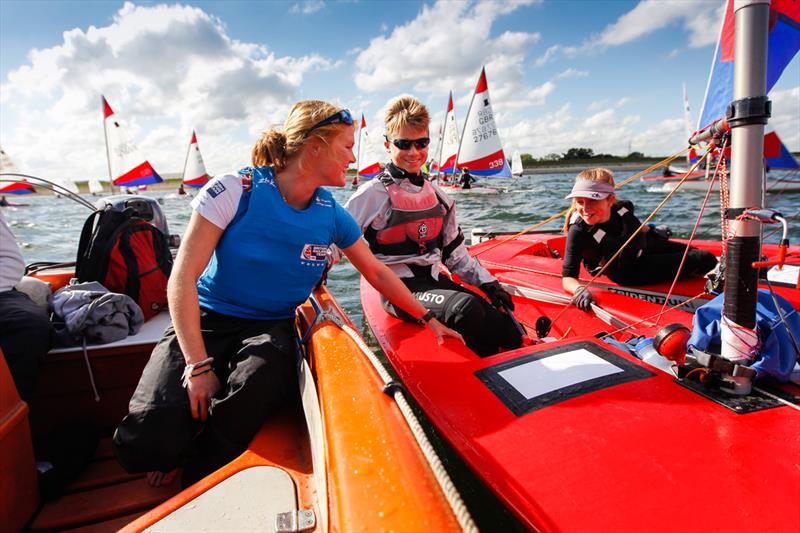 Jess Lavery chatting to sailors at the South East Zone Championships photo copyright Paul Wyeth / www.pwpictures.com taken at Royal Yachting Association and featuring the Topper class