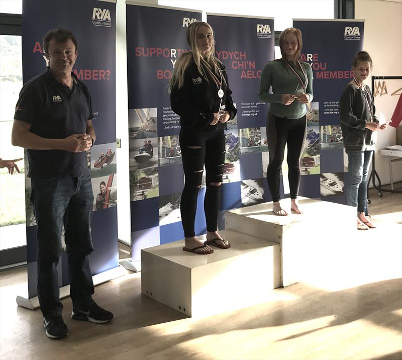 Topper girls podium during the RYA Welsh Zone Championships photo copyright RYA Cymru Wales taken at Fishguard Bay Yacht Club and featuring the Topper class