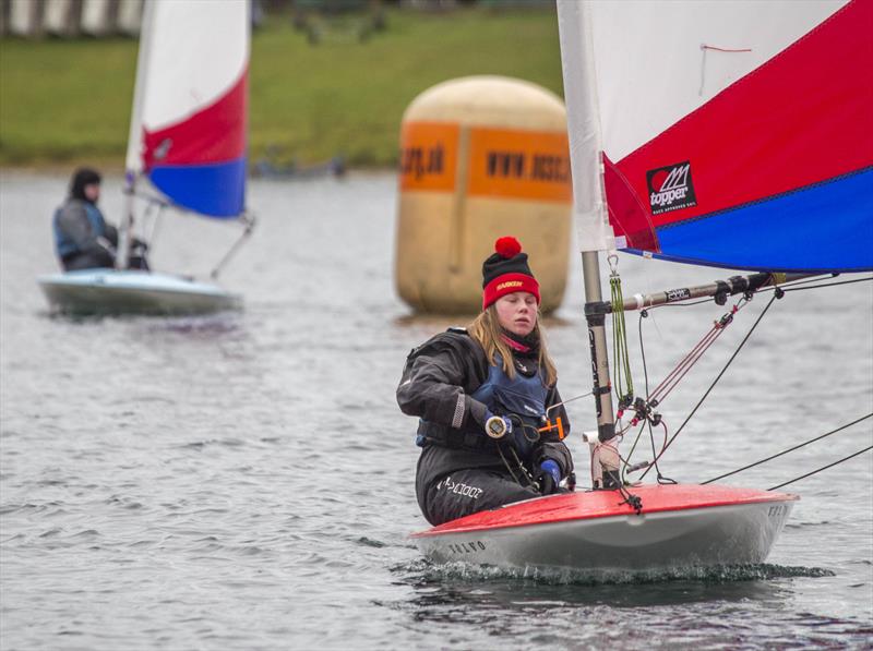 Molly Hinsliff-Smith finished as first junior during the Notts County First of Year Charity Race photo copyright David Eberlin taken at Notts County Sailing Club and featuring the Topper class