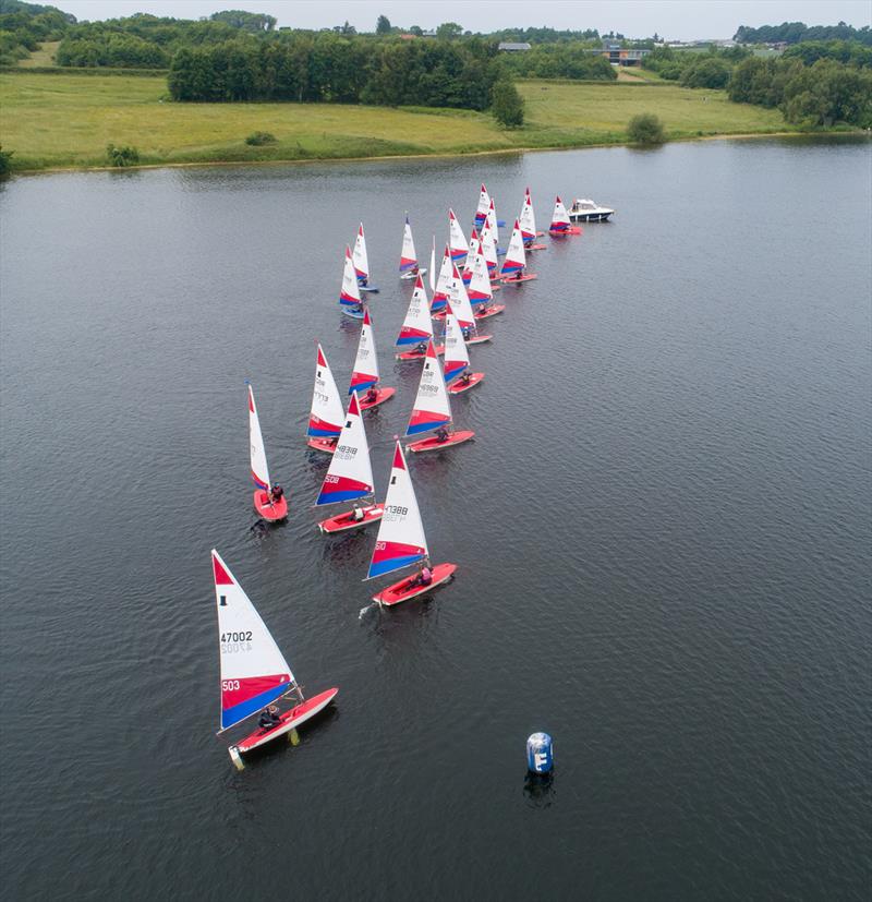 Race 2 start during the Midland Topper Traveller at Staunton Harold photo copyright Iain Ferguson taken at Staunton Harold Sailing Club and featuring the Topper class