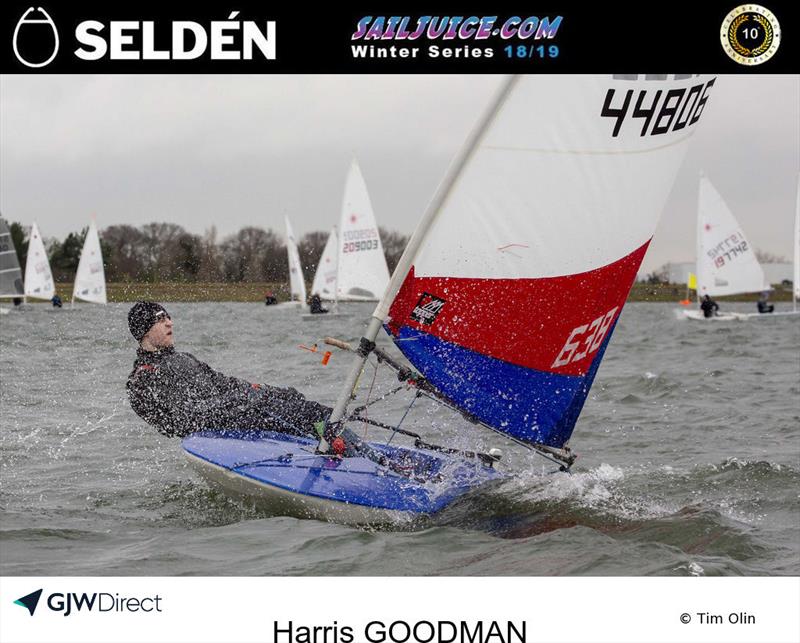 Harris Goodman during the GJW Direct Bloody Mary 2019 photo copyright Tim Olin / www.olinphoto.co.uk taken at Queen Mary Sailing Club and featuring the Topper class