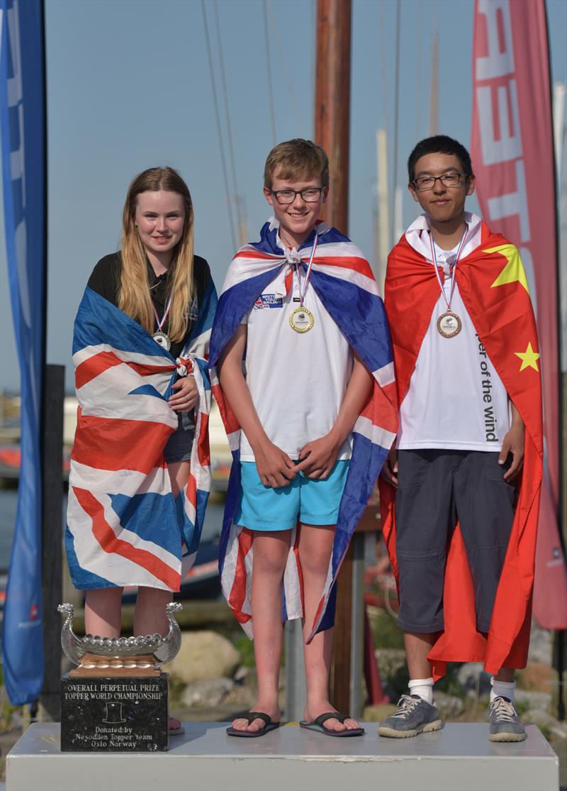 Podium during the Rooster Topper Worlds at Medemblik photo copyright Phill Williams taken at Regatta Center Medemblik and featuring the Topper class