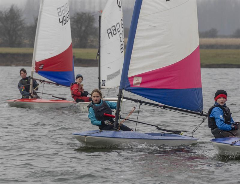 Junior fleet starting at the Notts County First of Year Race photo copyright David Eberlin taken at Notts County Sailing Club and featuring the Topper class