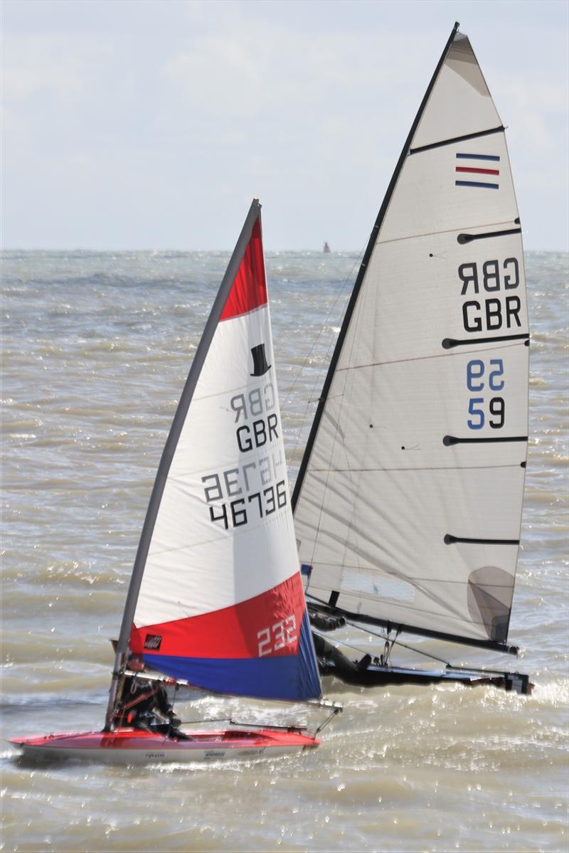 Is Ted Baber's Topper challenging Dave Adam's Contender on the upwind leg during the Dyson Dash? photo copyright Adrian Trice taken at Broadstairs Sailing Club and featuring the Topper class
