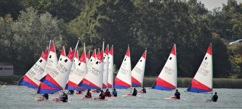 Midlands Topper Autumn Traveller Series 2020 - Close downwind sailing at South Staffs photo copyright South Staffs SC taken at South Staffordshire Sailing Club and featuring the Topper class