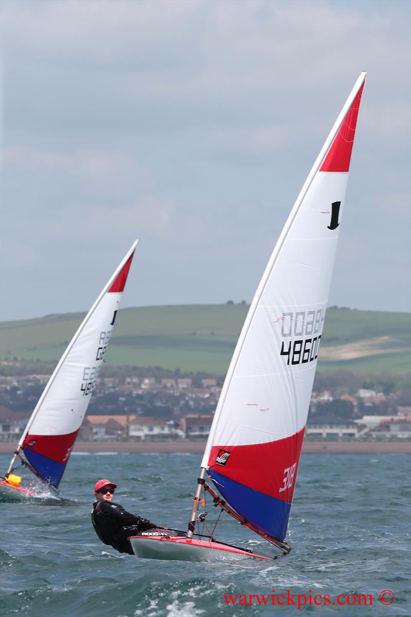 Edwin Cross finishes 2nd in the London & South East Topper Travellers at Shoreham photo copyright Warwick Baker / www.warwickpics.com taken at Shoreham Sailing Club and featuring the Topper class