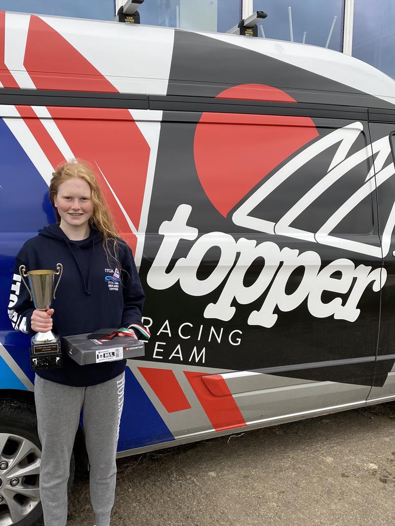 ITCA Midlands Topper Championship overall winner Heather Quinn with the trophy photo copyright Kathryn Hinsliff-Smith taken at Notts County Sailing Club and featuring the Topper class