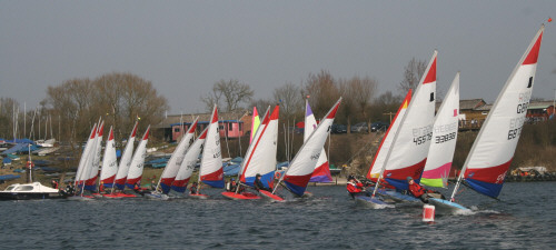 The start of race 3 at the Topper open at Great Moor SC photo copyright Sue Johnson taken at Great Moor Sailing Club and featuring the Topper class