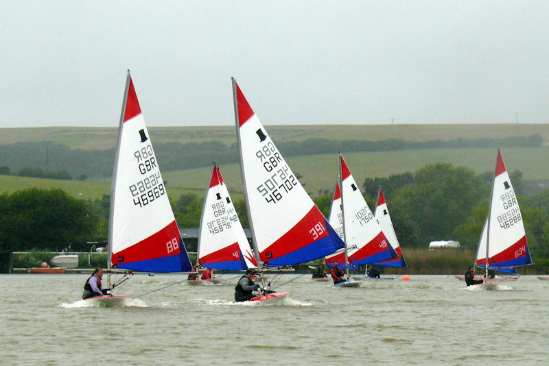 Hamish Streeter (46702) and Harriet Ward (46996) in the lead during the Topper South East Traveller at Newhaven & Seaford SC photo copyright Mike Bovington taken at Newhaven & Seaford Sailing Club and featuring the Topper class