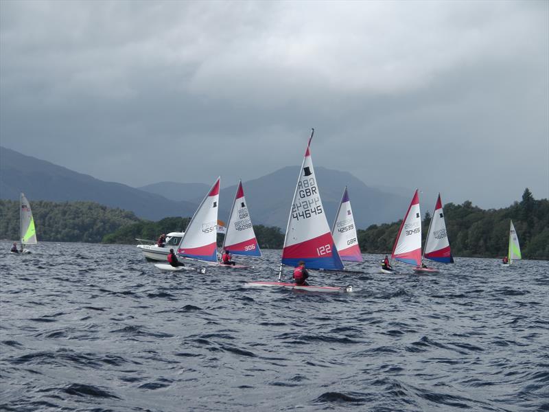 Topper start during the RYA Scotland Champions Club and Windward Mark Trophies photo copyright Matt Toynbee taken at Loch Lomond Sailing Club and featuring the Topper class