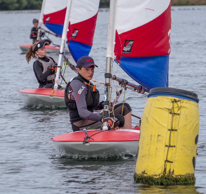 Event winner Greg Cornes with First girl Kate Roberston just behind at Topper Midland Championship photo copyright David Eberlin taken at Notts County Sailing Club and featuring the Topper class