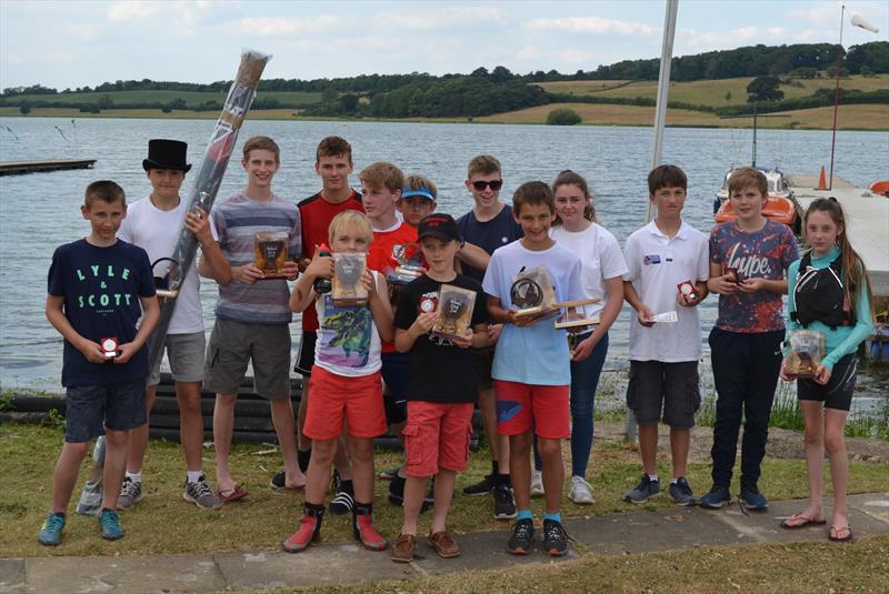 Qualifiers and prize winners at the overall prizegiving for the Midlands Topper Traveller Series photo copyright Victoria Turnbull taken at Hollowell Sailing Club and featuring the Topper class