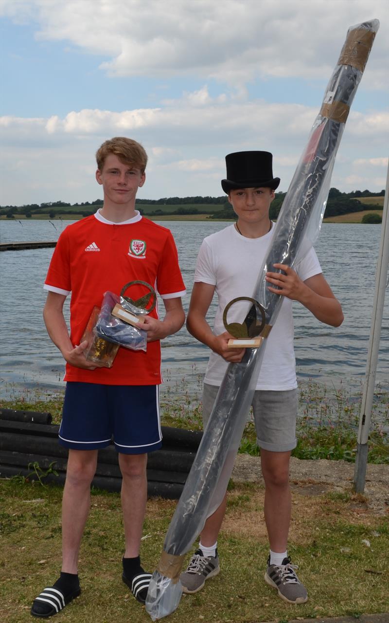 Series winners, first Greg Cornes (R) and third Will Thomas (L), at the overall prizegiving for the Midlands Topper Traveller Series photo copyright Victoria Turnbull taken at Hollowell Sailing Club and featuring the Topper class