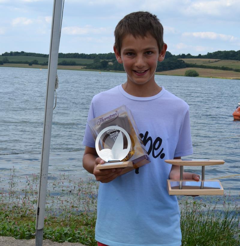 Phoenix Marine U13 Champion Charlie Hopkinson at the overall prizegiving for the Midlands Topper Traveller Series photo copyright Victoria Turnbull taken at Hollowell Sailing Club and featuring the Topper class