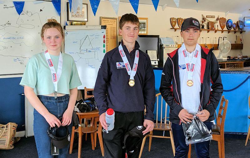 Ben Paling, Kate Roberstson and Charlie Guyett form the winners podium at the Midlands Topper Traveller Round 5 at Swarkestone photo copyright Clare Singleton taken at Swarkestone Sailing Club and featuring the Topper class
