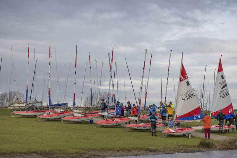 Topper fleet waiting for launch during Round 7 of the Midlands 2021-2022 Topper Traveller Series at Notts County SC - photo © David Eberlin