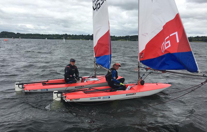 Jess Powell (left) and Clem Middle, 1st and 3rd overall Topper fleet, Regional Junior Championships at Draycote Water SC photo copyright Steve Irish taken at Draycote Water Sailing Club and featuring the Topper class