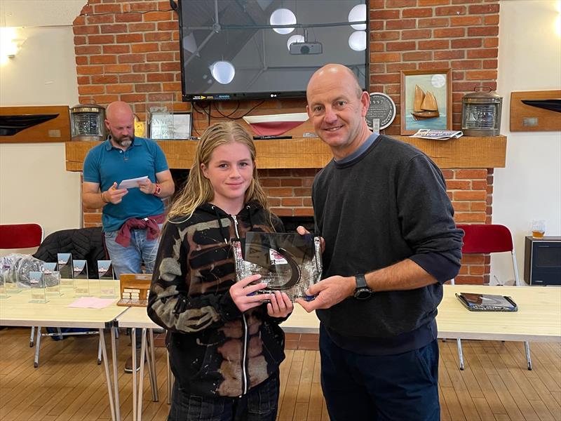 Ian Walker presents the prizes at the 2022 Topper End of Season Championships at Warsash photo copyright Roger Cerrato taken at Warsash Sailing Club and featuring the Topper class