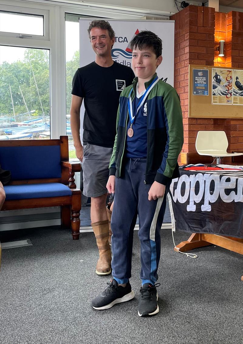 Peter receiving his Topper “True Grit” award at a recent Midlands Traveller photo copyright Donna Powell taken at Bartley Sailing Club and featuring the Topper class