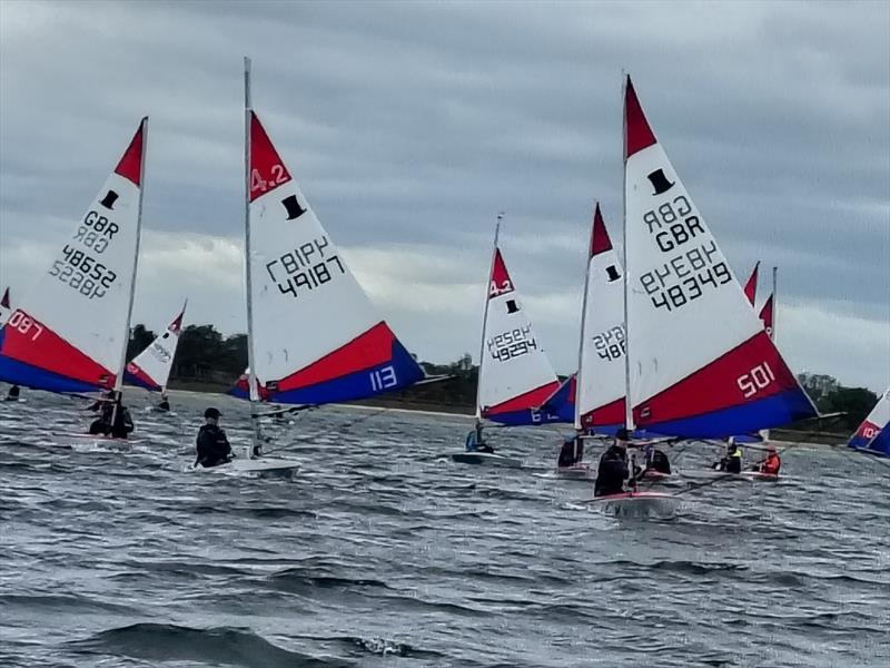 Topper 4.2s keep up with 5.3s downwind during the Island Barn Reservoir Topper Open photo copyright IBRSC taken at Island Barn Reservoir Sailing Club and featuring the Topper class