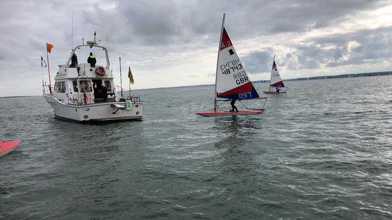 Abandoned 4.2 fleet Race 3 during the Topper Southern Area Championship at Warsash photo copyright Roger Cerrato taken at Warsash Sailing Club and featuring the Topper 4.2 class