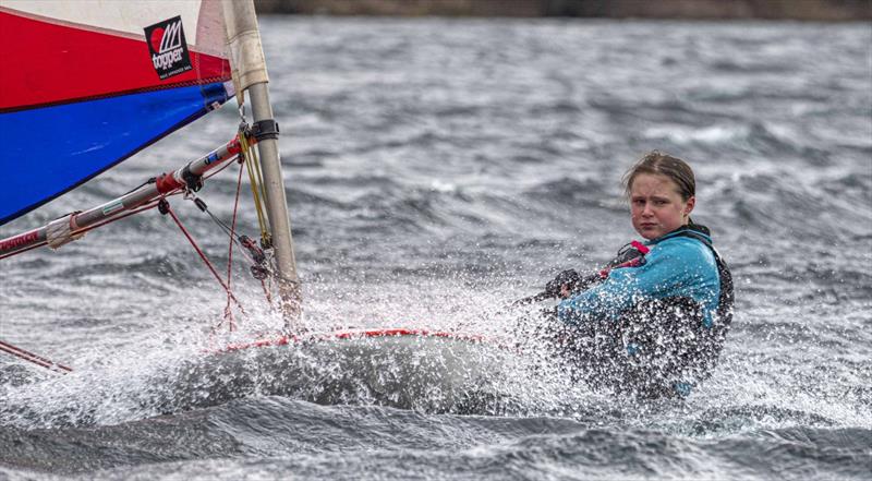 Samantha Mason taking 3rd overall and 1st 4.2 in Round 7 of the Midlands 2021-2022 Topper Traveller Series at Notts County SC photo copyright David Eberlin taken at Notts County Sailing Club and featuring the Topper 4.2 class