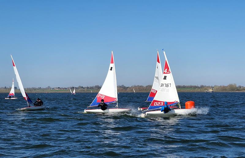 William Mawby-Groom on his way to the 4.2 event win during the ITCA Midlands Topper Traveller Series 2021-22 at Draycote Water photo copyright Jon Hughes taken at Draycote Water Sailing Club and featuring the Topper 4.2 class