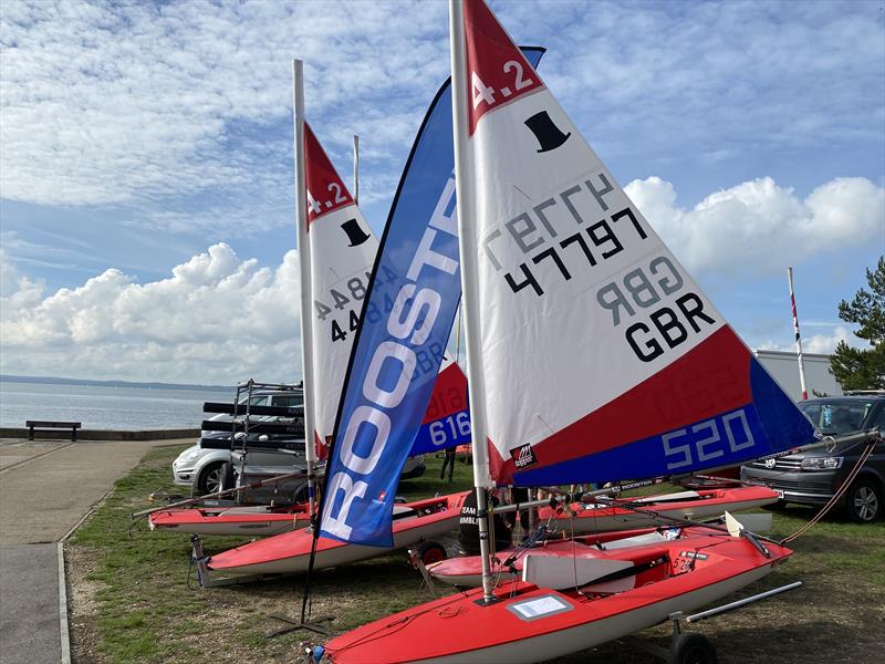 Topper Open & Rooster Southern Autumn Traveller at Hill Head SC photo copyright Roger Cerrato taken at Hill Head Sailing Club and featuring the Topper 4.2 class