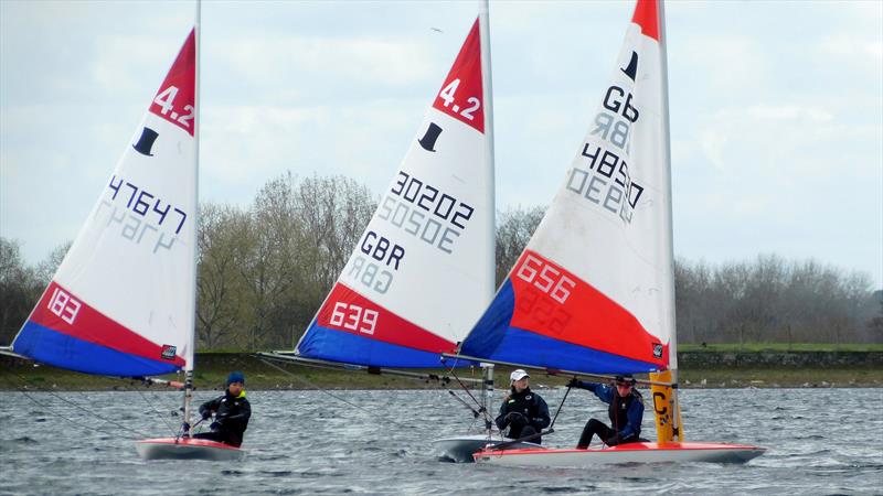 Topper Winter Regatta at Island Barn - Martha Shorter (4.2 30202) overtaking Dan Yamamoto (4.2 47647) and about to take Toby Swinson-Howard (5.3 48930) - photo © Nick Marley