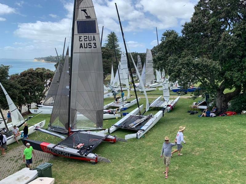 Competitors wait ashore before launching for Day 1 of the 2019 Tornado World Championships, Takapuna Beach photo copyright Int Tornado Assoc taken at Takapuna Boating Club and featuring the Tornado class