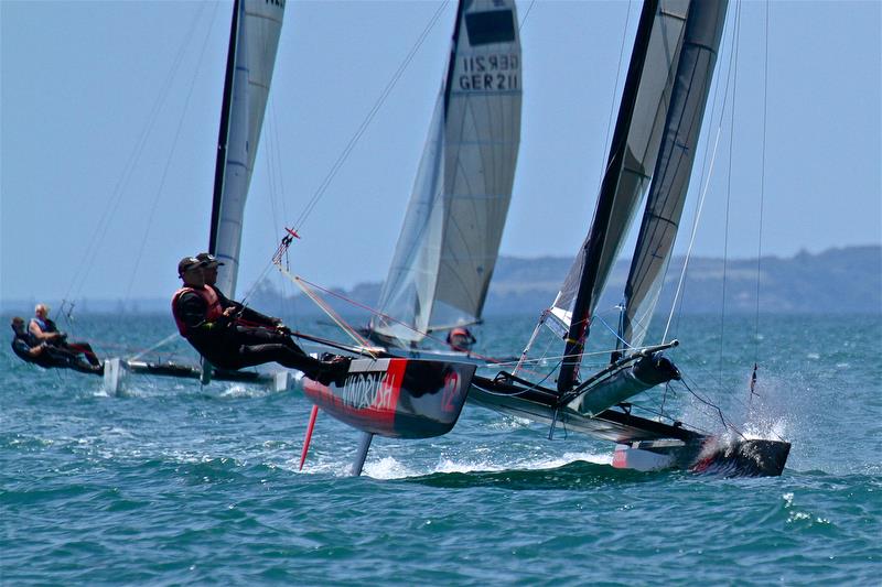 Brett Burvill and Max Puttman (AUS) - Mark 1 - Race 6 - Int Tornado Worlds - Day 3, presented by Candida, January 7, photo copyright Richard Gladwell taken at Takapuna Boating Club and featuring the Tornado class