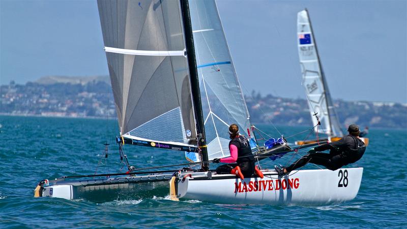 Estela Jentsch and Daniel Brown (GER) - 2017 Worlds Bronze medalists - Race 6 - Int Tornado Worlds - Day 3, presented by Candida, January 7, photo copyright Richard Gladwell taken at Takapuna Boating Club and featuring the Tornado class