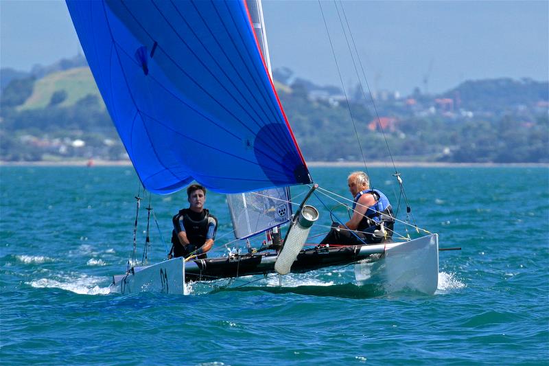 Rex and Brett Sellers - eying up the finish - Race 6 - Int Tornado Worlds - Day 3, presented by Candida, January 7, photo copyright Richard Gladwell taken at Takapuna Boating Club and featuring the Tornado class