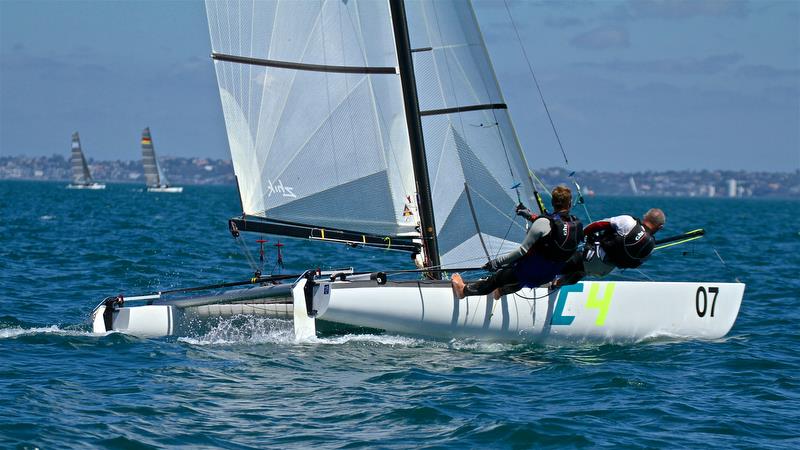 Dave Lineman and Karl Taylor (NZL) - race 6 - Int Tornado Worlds - Day 3, presented by Candida, January 7, photo copyright Richard Gladwell taken at Takapuna Boating Club and featuring the Tornado class