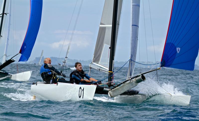 Rex and Brett Sellers (NZL) focus on the win in Race 10 - Int Tornado Worlds - Day 5, presented by Candida, January 10, 2019 photo copyright Richard Gladwell taken at Takapuna Boating Club and featuring the Tornado class