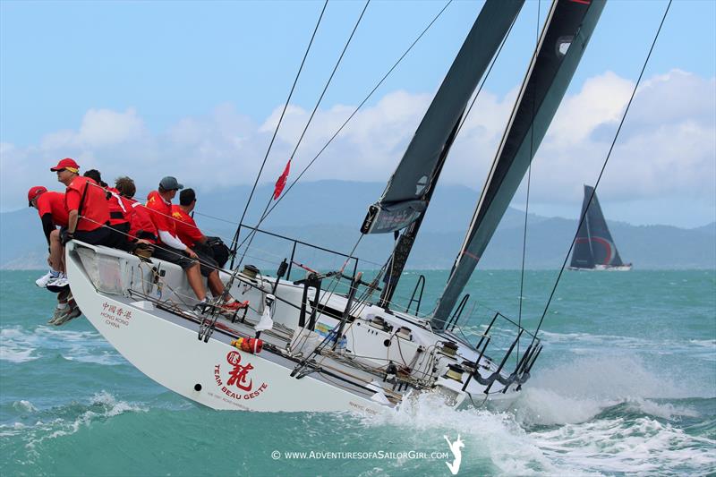 Team Beau Geste on day 1 at Audi Hamilton Island Race Week photo copyright Nic Douglass / www.AdventuresofaSailorGirl.com taken at Hamilton Island Yacht Club and featuring the TP52 class