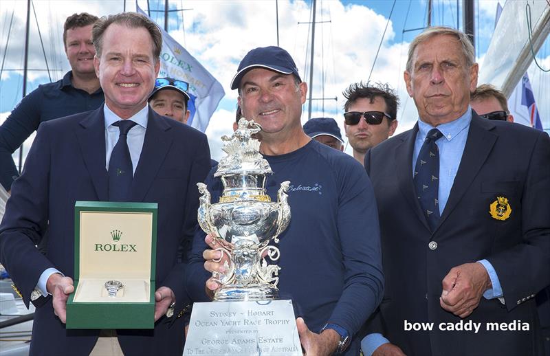 The all-important Rolex with Benoit Falletti, Managing Director of Rolex Australia, the crucial Tattersall Cup with Sam Haynes, and CYCA Commodore Arthur Lane photo copyright Bow Caddy Media taken at Cruising Yacht Club of Australia and featuring the TP52 class