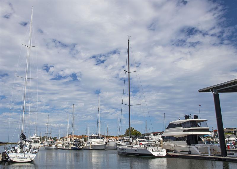 Sisters in Arms. Maritimo 11 (ex Patches Tp52), Maritimo 11 (ex Swiftsure), and one of the company's new and very popular M55 Flybridge Motor Yachts photo copyright John Curnow taken at  and featuring the TP52 class