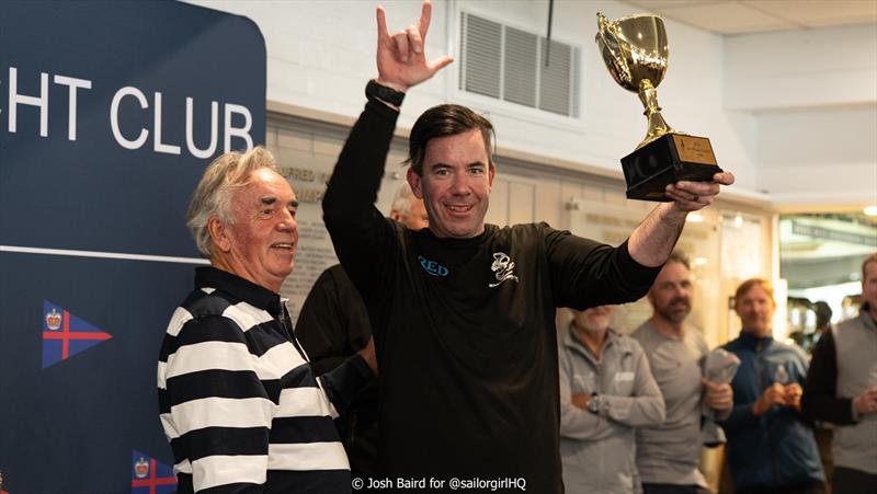 Seb Bohm celebrating the Smuggler win on TPR for Act 4 of the TP52 Pallas Capital Gold Cup 2025 photo copyright Josh Baird for @sailorgirlhq taken at Royal Prince Alfred Yacht Club and featuring the TP52 class