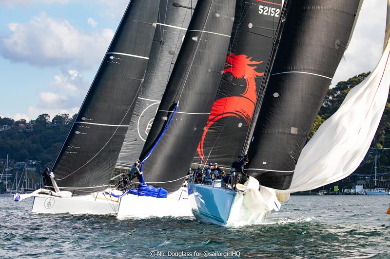 Tight top mark action at TP52 Pallas Capital Gold Cup 2025 Act 4 photo copyright Nic Douglass for @sailorgirlhq taken at Royal Prince Alfred Yacht Club and featuring the TP52 class